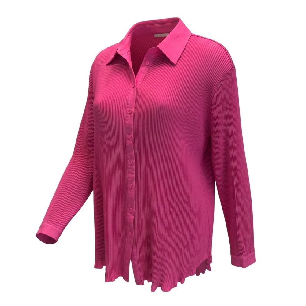 PrettyLittleThing Hot Pink Plisse Button Front Oversized Shirt Blouse US 4 NWT